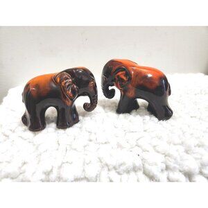 Drip Glaze Elephants Orange Brown Pair Bookends